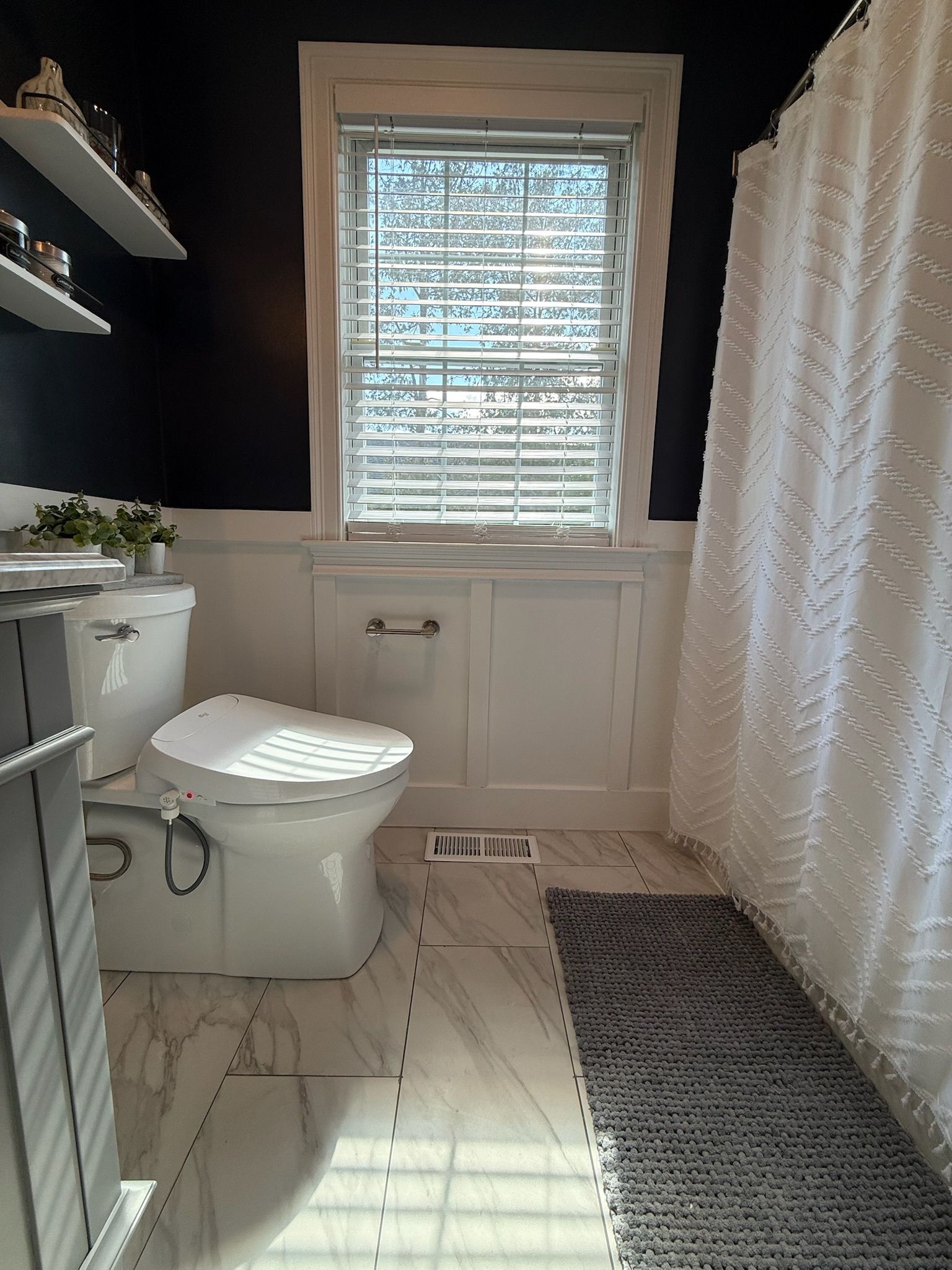 Tewksbury bathroom — wainscoting and shower area